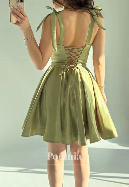 Dusty Sage Spaghetti Straps Square Short Homecoming Dress