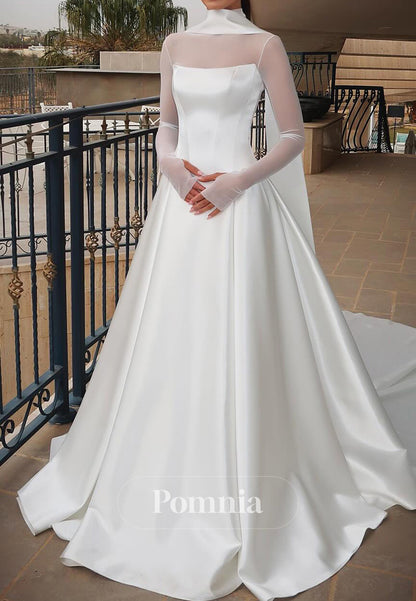 High Neck Long Sleeves A-Line Empire-Waist Wedding Dress