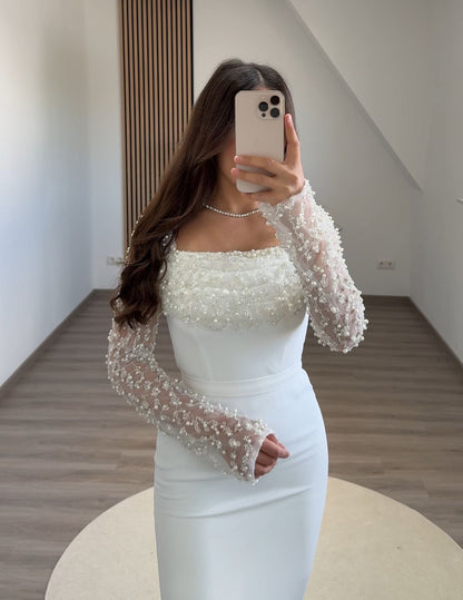 Elegant Long Sleeves Square A-Line Evening Dress