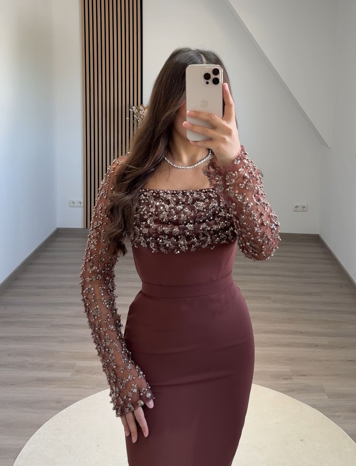 Dusty Sage Long Sleeves Scoop Slit Appliques Evening Dress