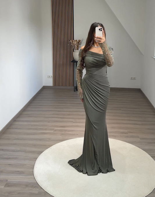 Elegant Long Sleeves Scoop Backless Evening Dress