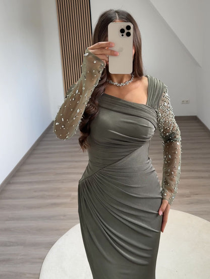 Elegant Long Sleeves Scoop Backless Evening Dress
