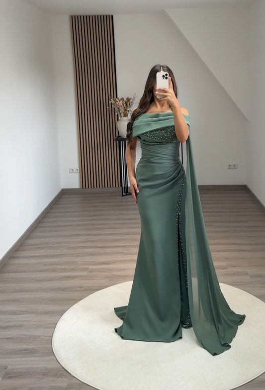 A-Line Strapless Sleeveless Beads Evening Dress