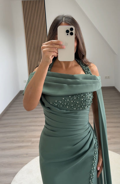 A-Line Strapless Sleeveless Beads Evening Dress