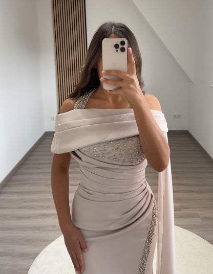 Mermaid Off-Shoulder Prom Dress with Slit Ruched Evening Party Dress