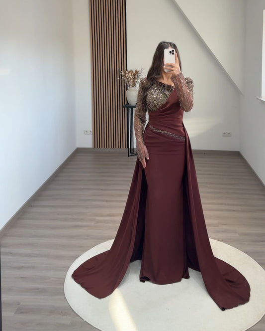 Cap Sleeves Off-Shoulder Sequins Evening Dress