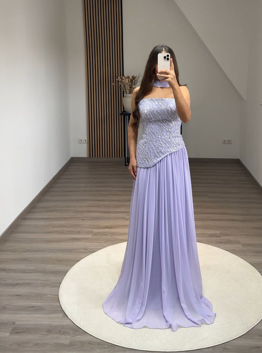 Off-Shoulder Sleeveless Slit Ruched Evening Dress