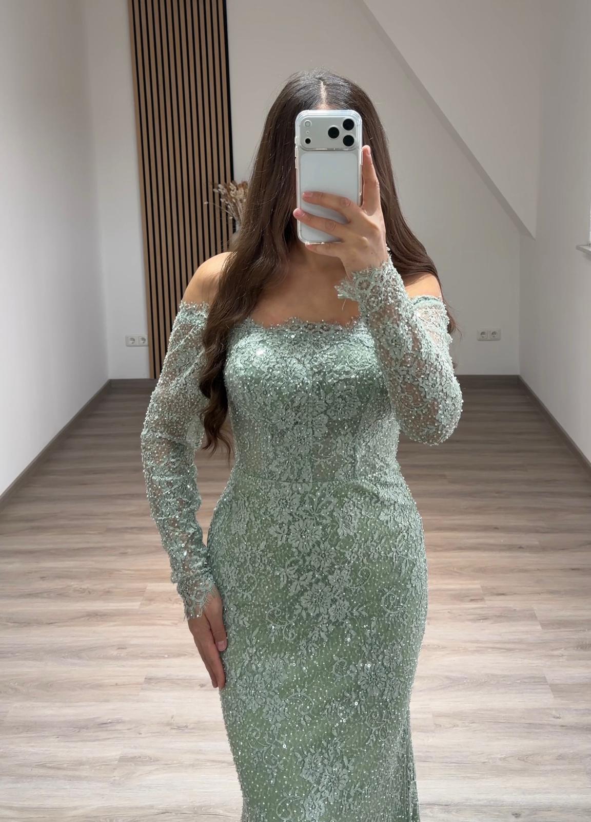 Elegant Long Sleeves Scoop Sequins A-Line Evening Dress