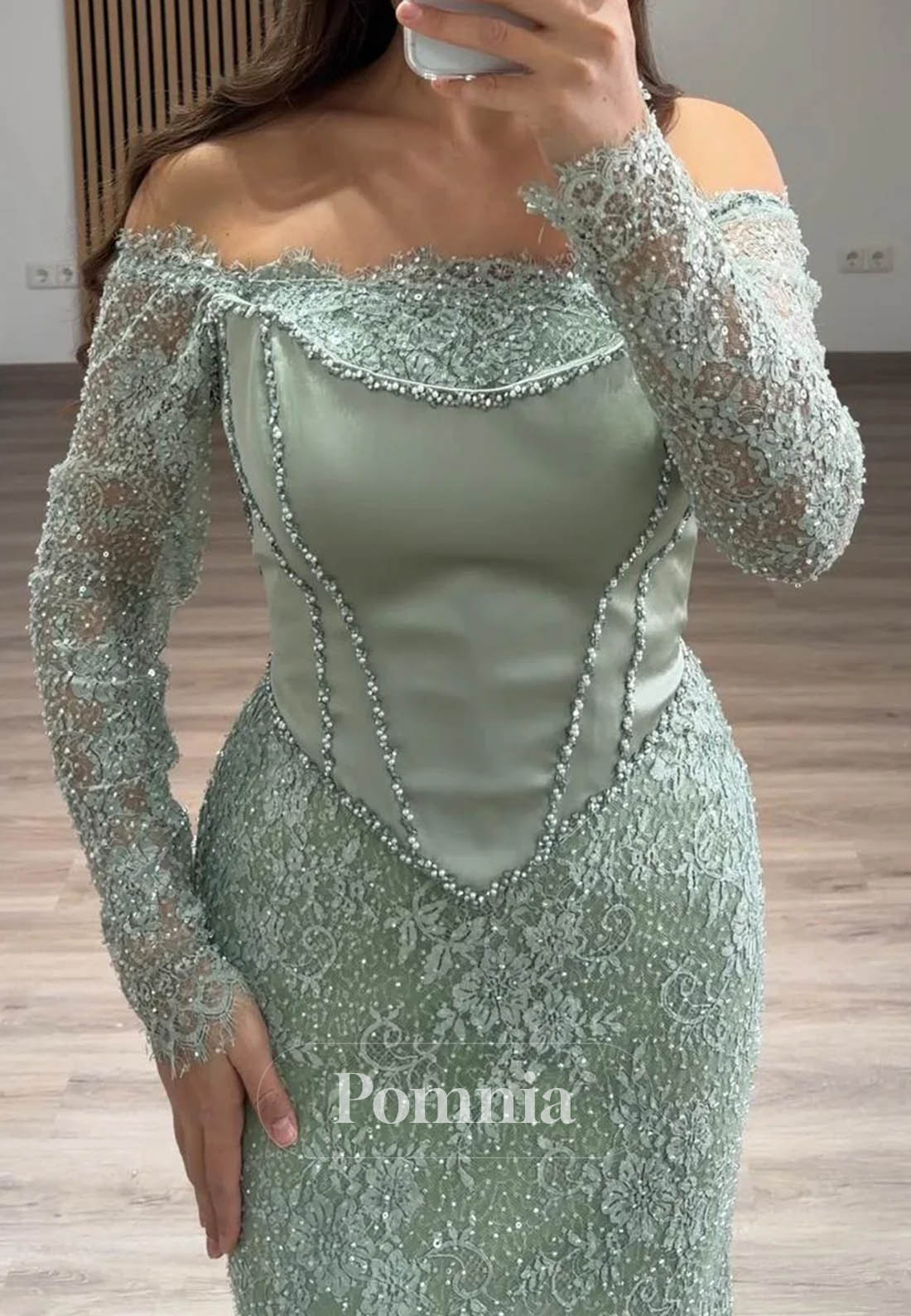 Dusty Sage Long Sleeves Sweetheart Mermaid Ruched Evening Dress