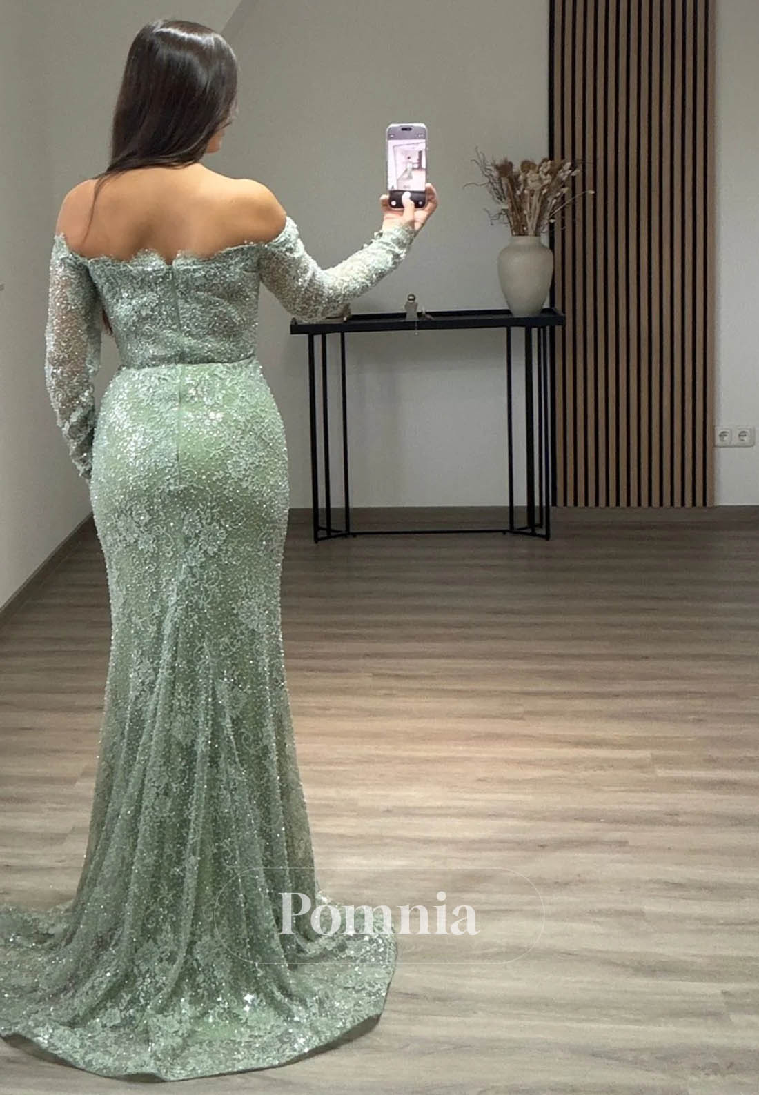 Dusty Sage Long Sleeves Sweetheart Mermaid Ruched Evening Dress