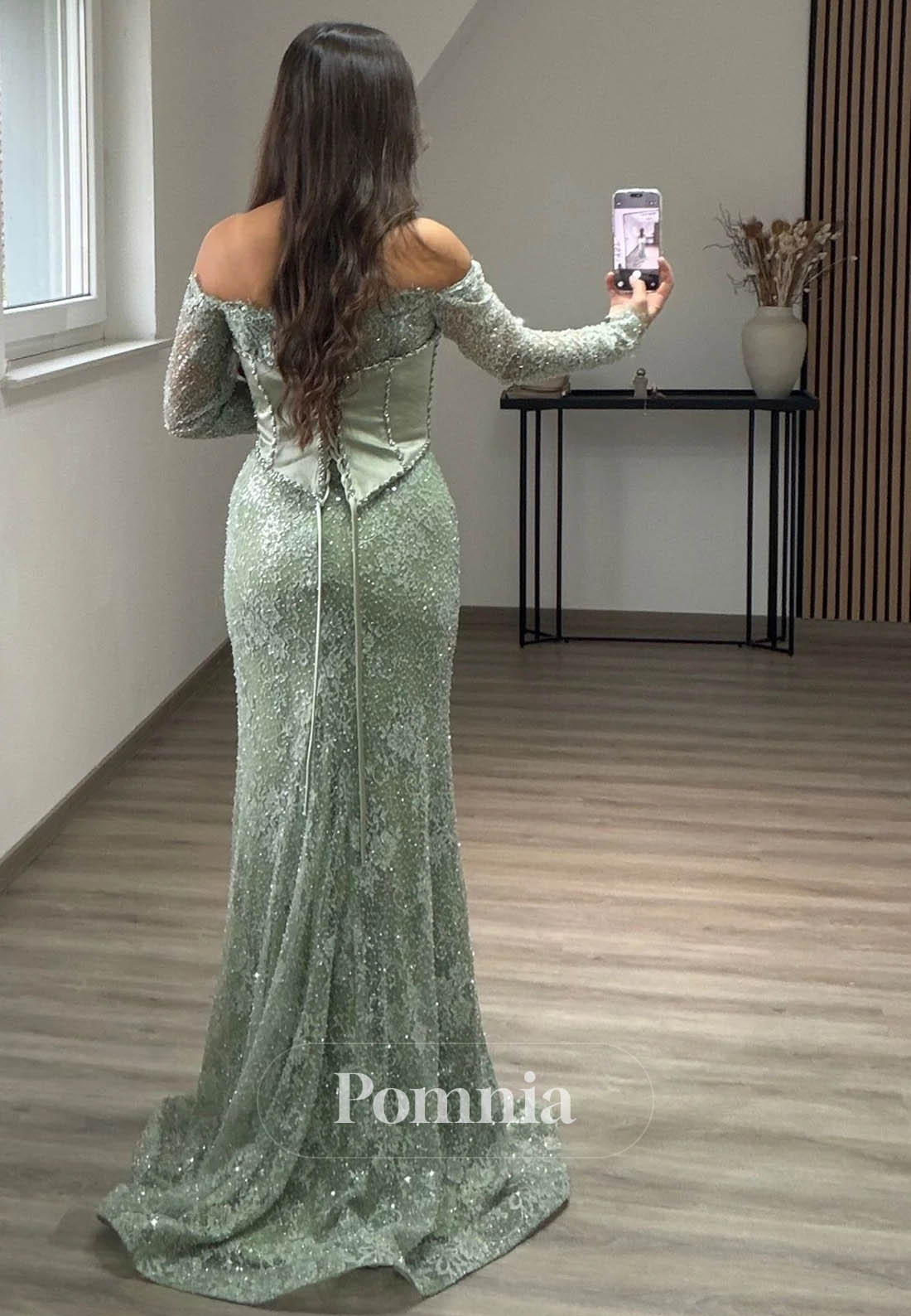 Dusty Sage Long Sleeves Sweetheart Mermaid Ruched Evening Dress