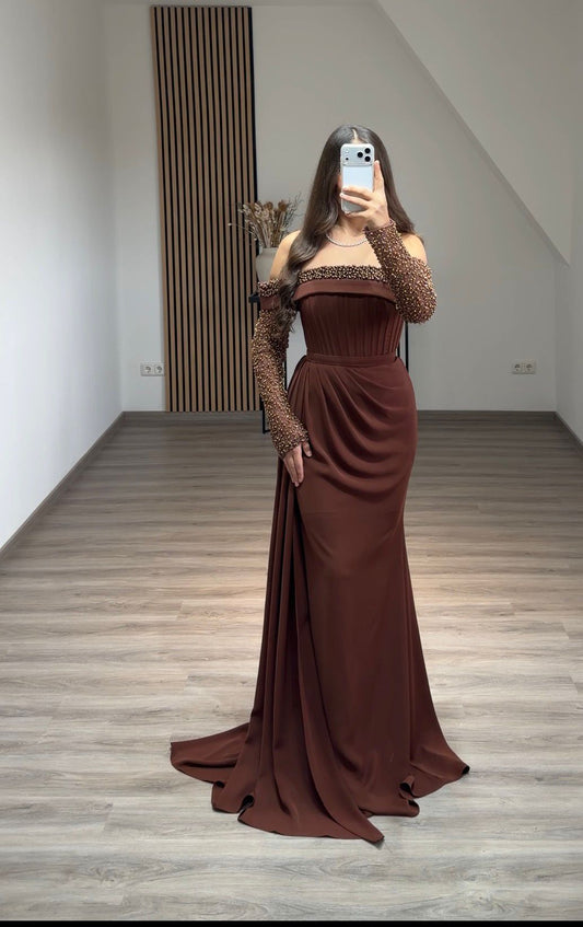 Mermaid Velvet Off the Shoulder Long Formal Dress with Sleeves