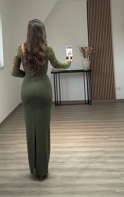 Sparkly High Neck Sequins Ruched Formal Evening Dress