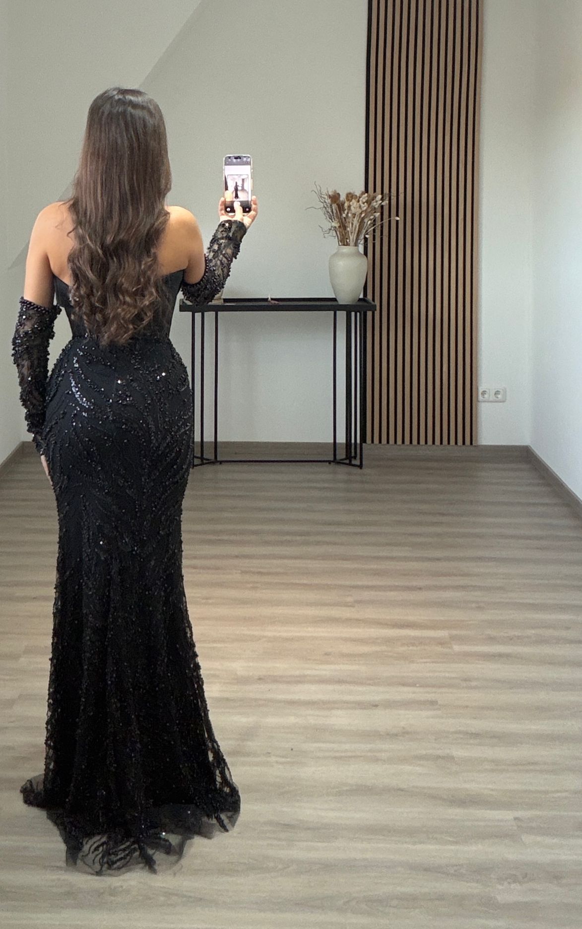 Elegant Long Sleeves Off-Shoulder Sequins Slit Ruched Evening Dress