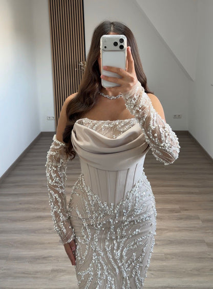 Simple A-Line Long Sleeves Empire-Waist Evening Formal Dress