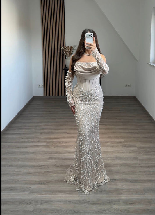 Simple A-Line Long Sleeves Empire-Waist Evening Formal Dress