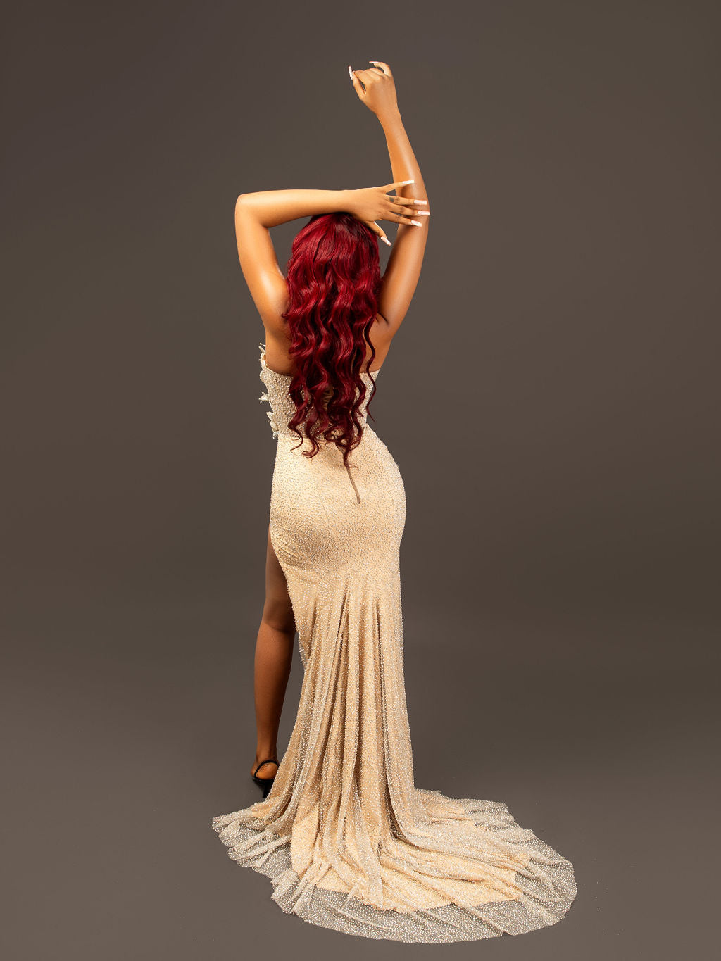 Simple Halter Sleeveless Sequins Slit Prom Dress