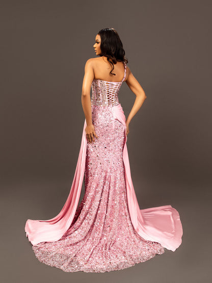 Blushing Pink One Shoulder Sequins Prom Dress