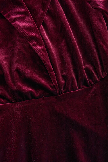Classic Long-Sleeve Velvet Dress with Gold Accents