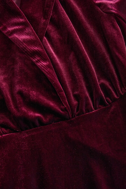 Classic Long-Sleeve Velvet Dress with Gold Accents