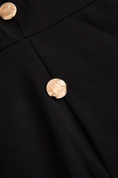 Black Double-Breasted Blazer Dress with Gold Buttons