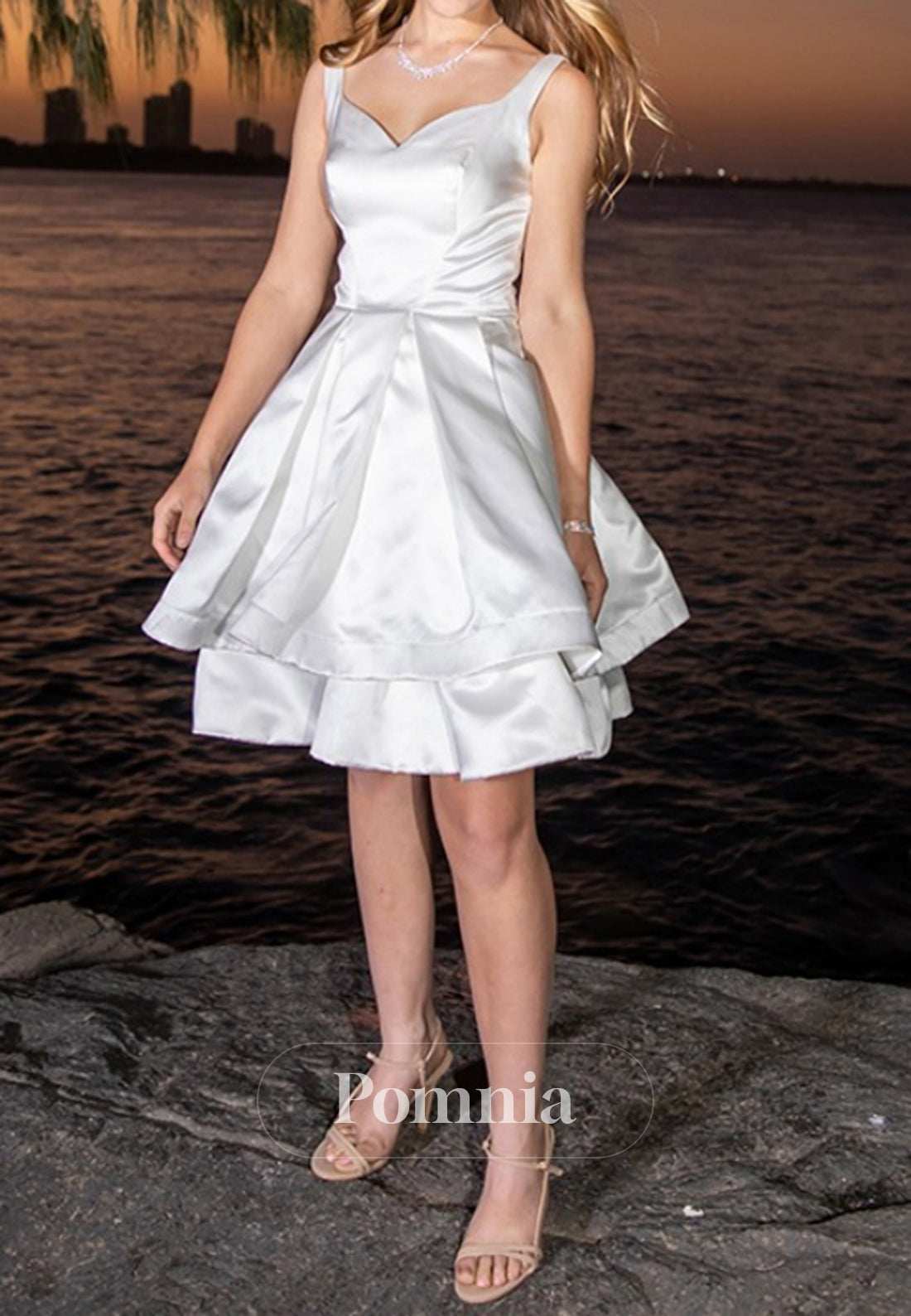 Double Layer Knee-Length Wide Straps Short Homecoming Dress