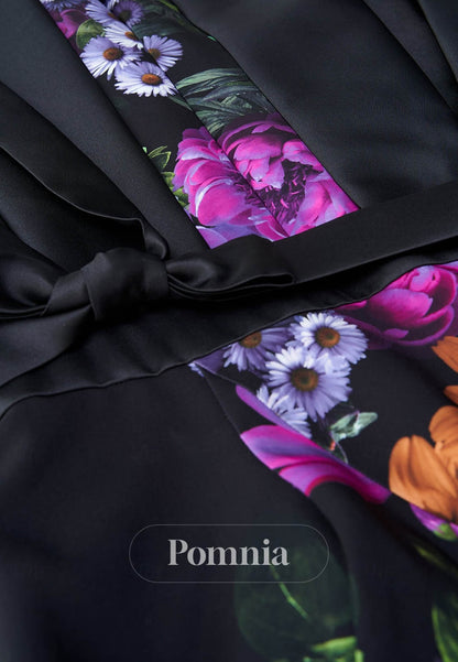 Formal One Shoulder Evening Satin with Appliques