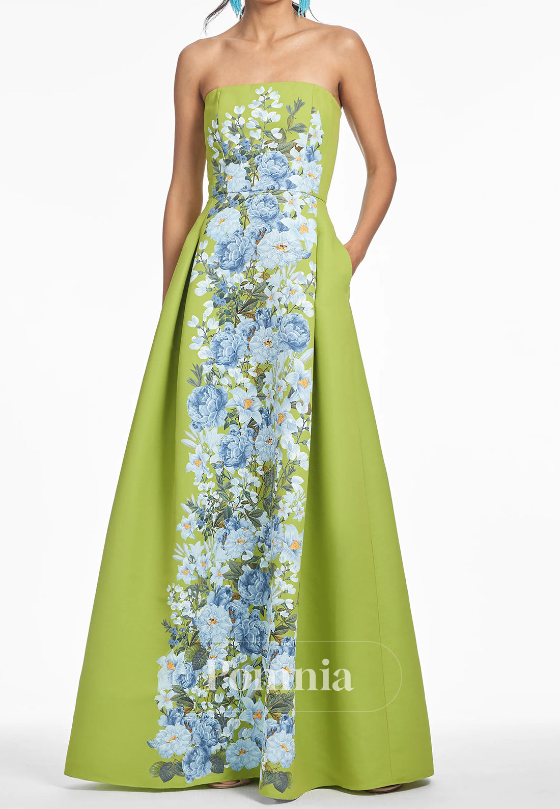 Elegant A-Line Strapless Sleeveless Printed Floral Mother of the Bride Dress