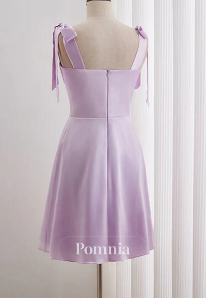 Lavender A-line Bow Tie Ruched Short Homecoming Dress
