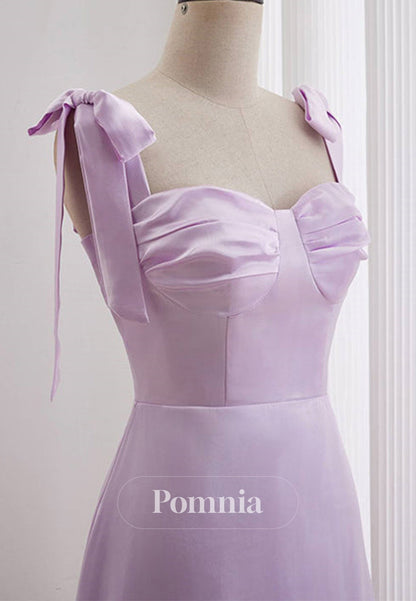 Lavender A-line Bow Tie Ruched Short Homecoming Dress