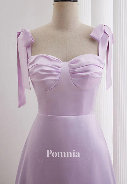 Lavender A-line Bow Tie Ruched Short Homecoming Dress