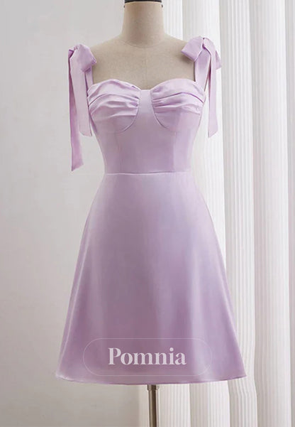 Lavender A-line Bow Tie Ruched Short Homecoming Dress