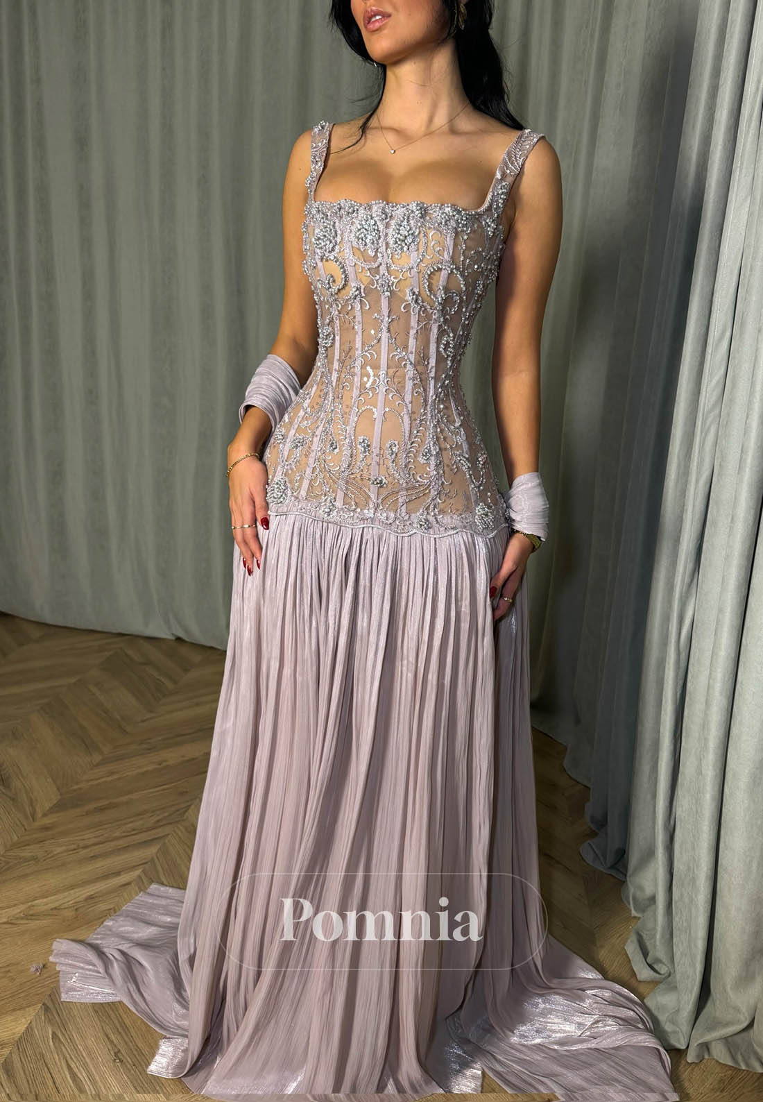 Lavender Spaghetti Straps Square A-Line Prom Dress