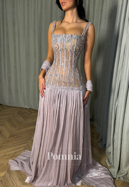 Lavender Spaghetti Straps Square A-Line Prom Dress