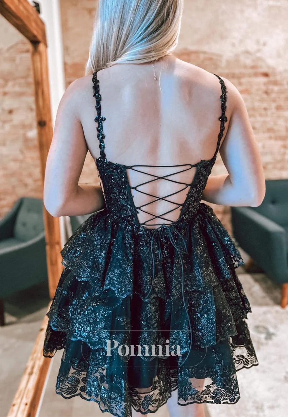 Charming A-Line Tulle Sequin Lace-Up Tiered Short Homecoming Dress