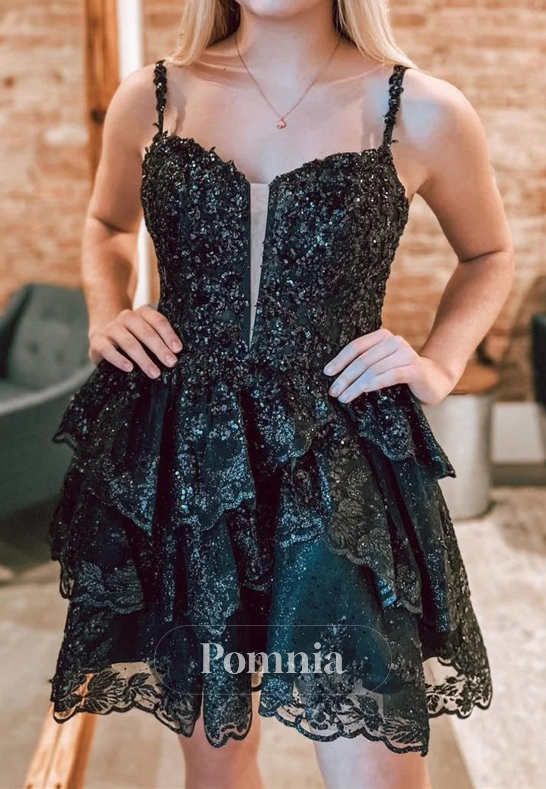 Charming A-Line Tulle Sequin Lace-Up Tiered Short Homecoming Dress