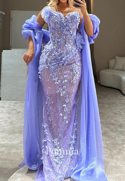 Lilac A-Line Sleeveless Floral Appliques Cape Prom Dress