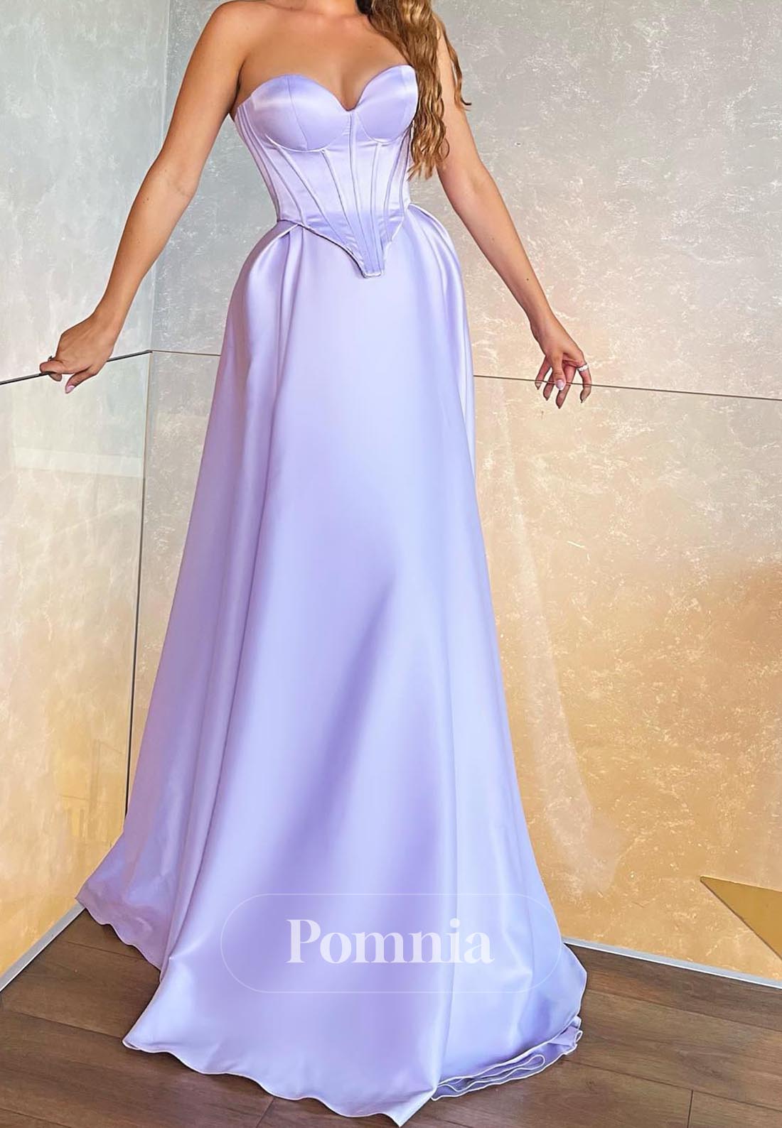 Lilac A-Line Strapless Sleeveless Corset Evening Dress