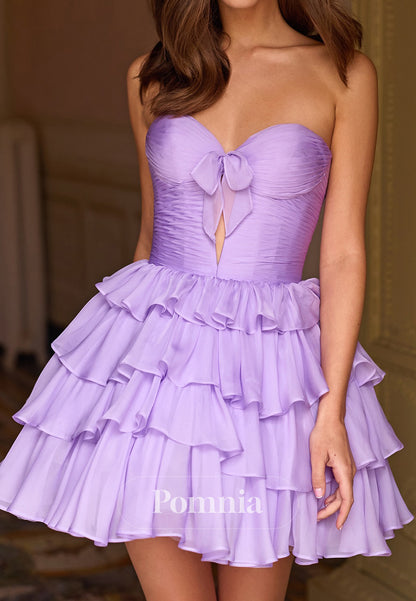Lilac A-Line Strapless Sleeveless Ruffles Corset Homecoming Dress