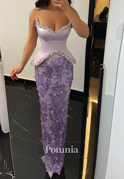 Lilac Sleeveless Sequins A-Line Prom Dress