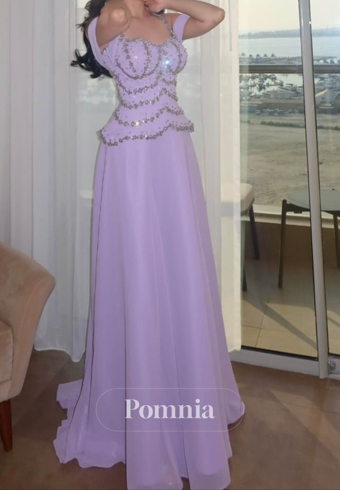 Lilac Sleeveless Strapless Sequins A-Line Prom Dress