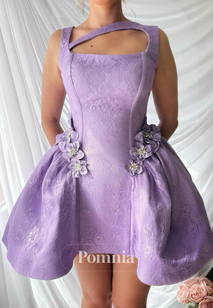 Lilac Spaghetti Straps Square Appliques Homecoming Dress