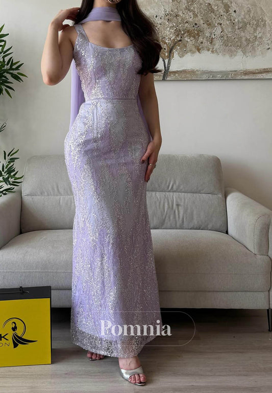 Lilac Spaghetti Straps Square Appliques Prom Dress