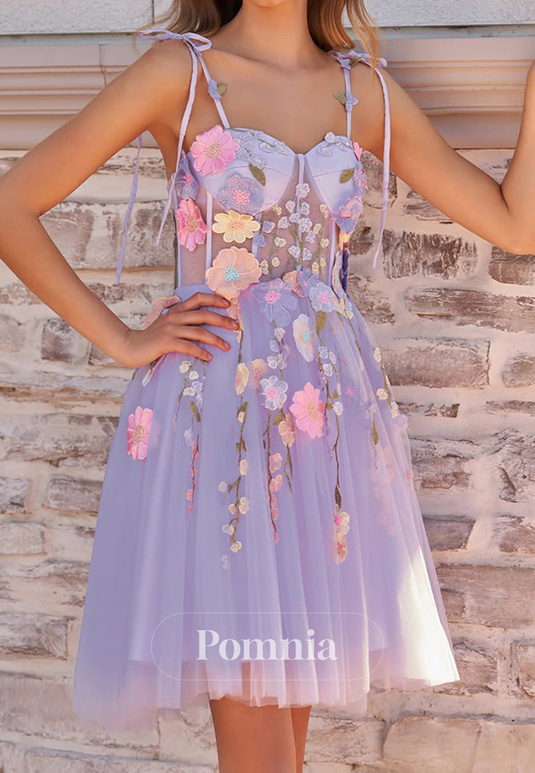 Lilac Spaghetti Straps Sweetheart Corset Appliques Homecoming Dress