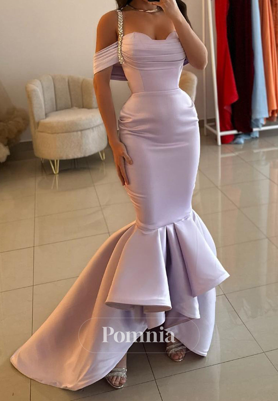 Lilac Spaghetti Straps Sweetheart Mermaid Prom Dress