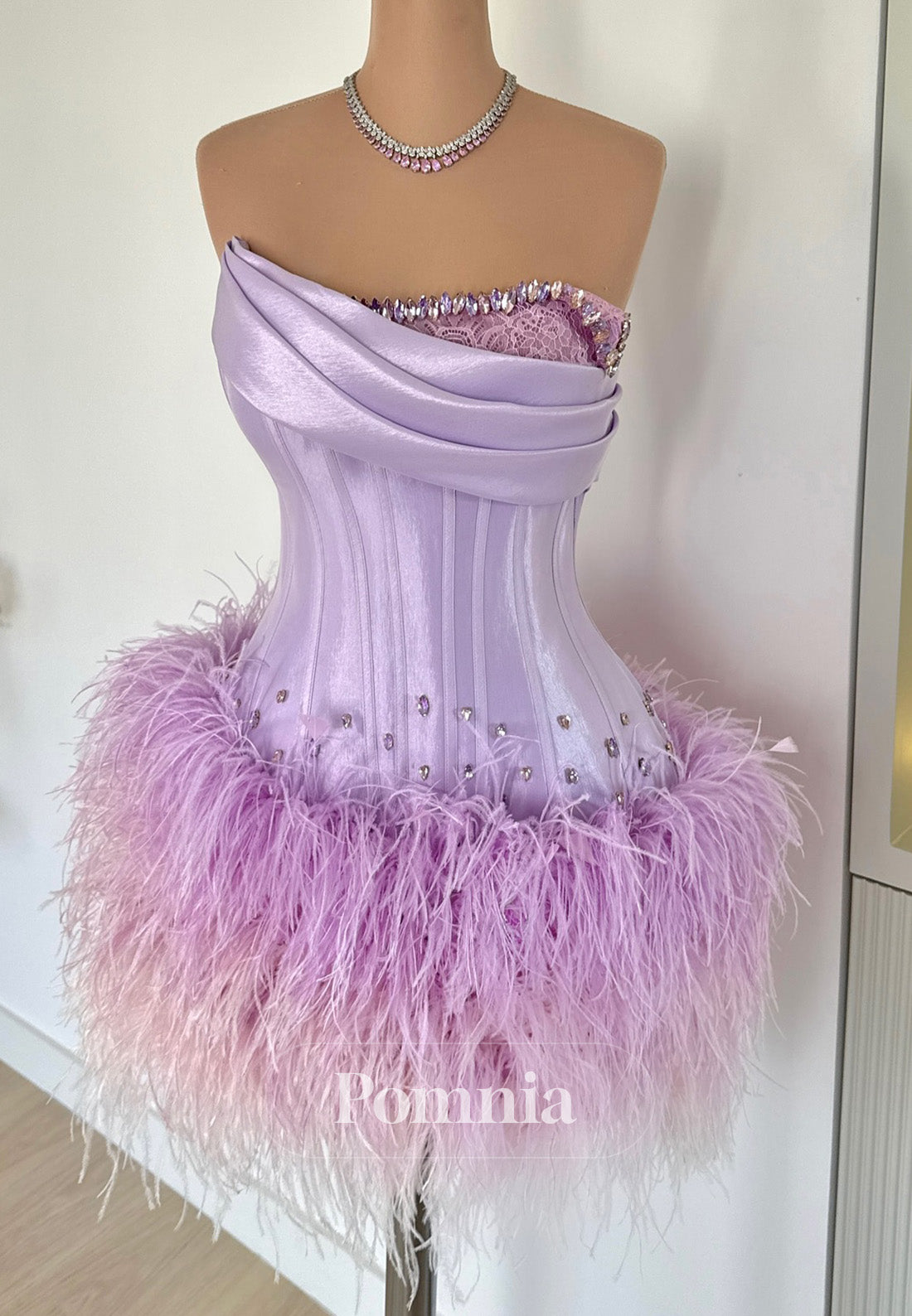Lilac Strapless Sleeveless Feathers Short Homecoming Dress