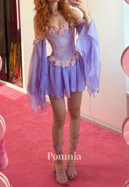 Lilac Sweetheart Long Sleeves Corset Short Homecoming Dress