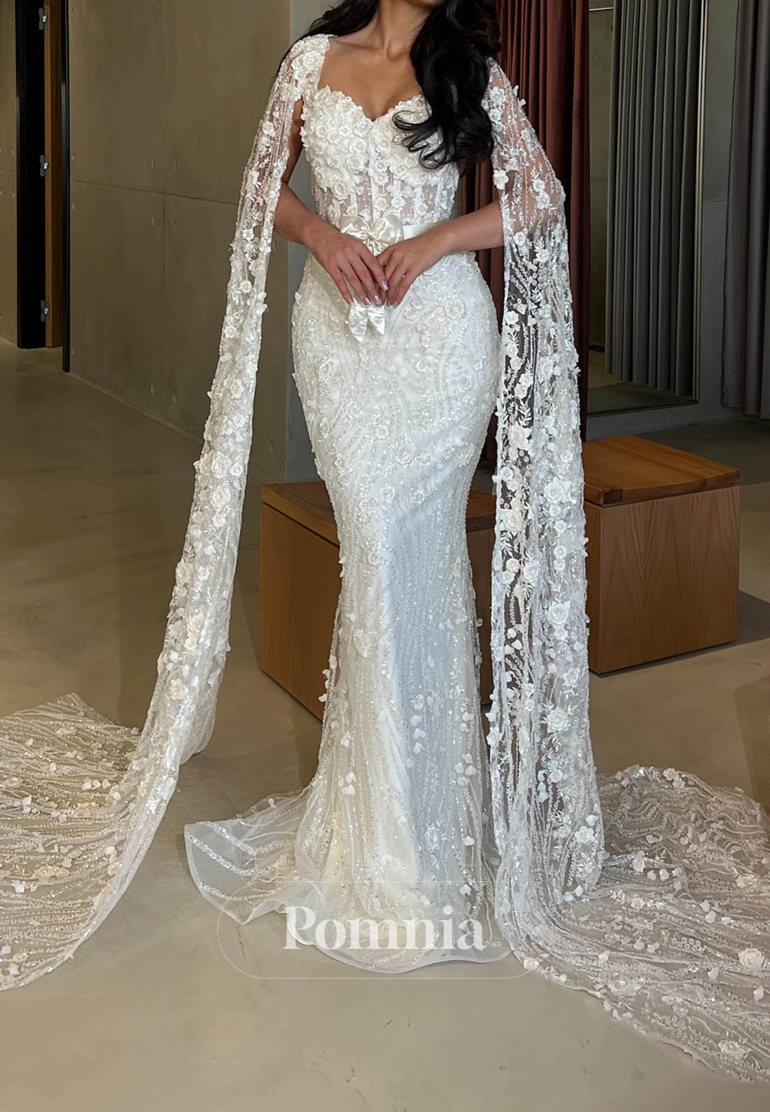 Long Sleeves Sweetheart Corset Tulle Sheath Wedding Dress