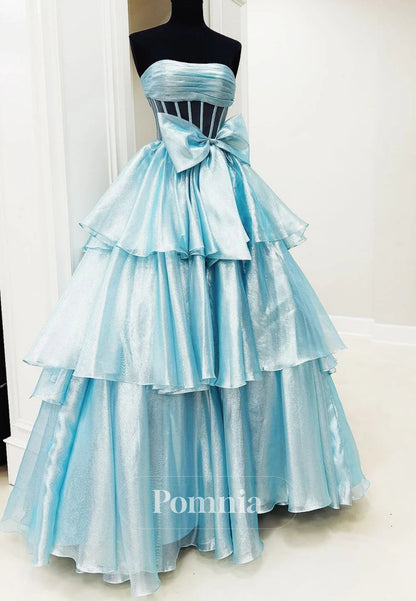 Lovely A-Line Strapless Long Organza Prom Dress with Slit