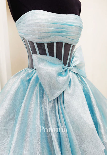 Lovely A-Line Strapless Long Organza Prom Dress with Slit